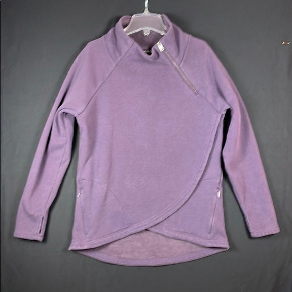 Athleta women’s purple Asymmetrical Zip Pullover medium with 2 zipper pockets - Picture 1 of 16